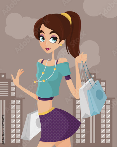 Ragazza fa shopping in città