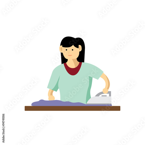 Woman ironing clothes vector Illustration