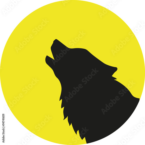 Wolf head in front of a yellow moon