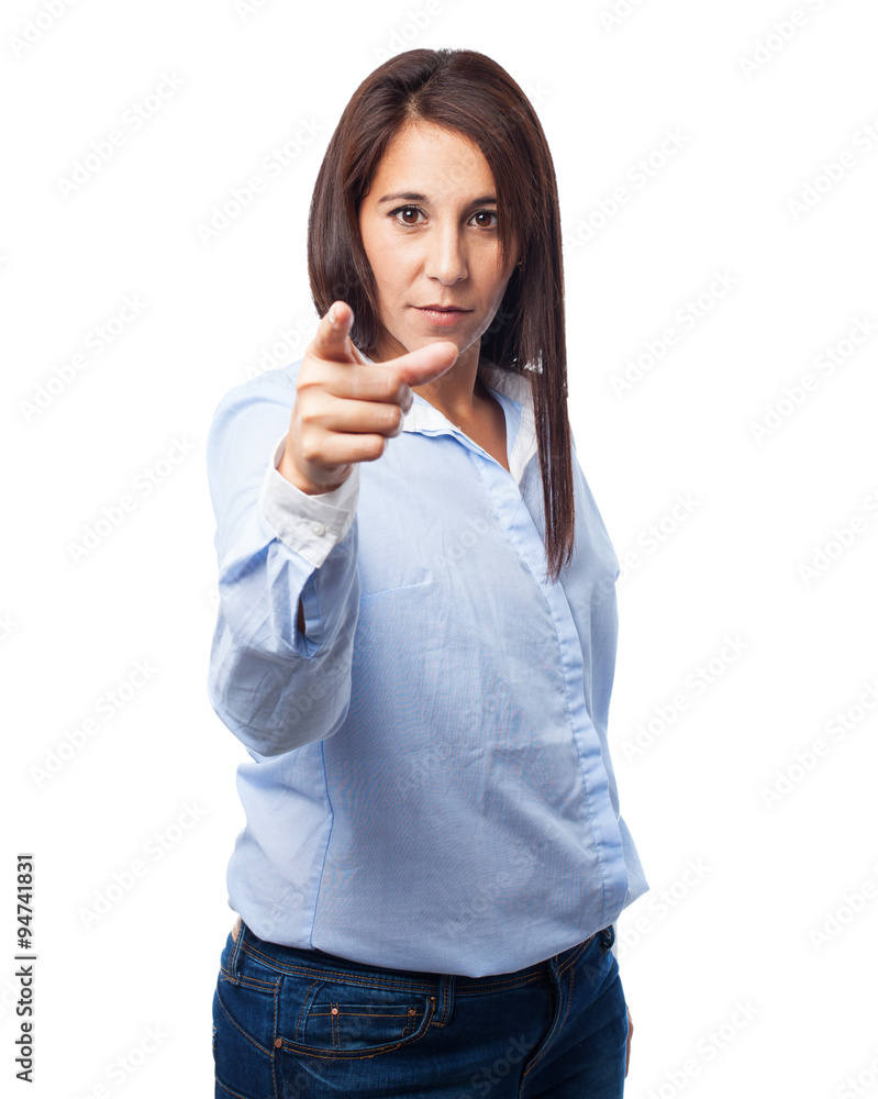 woman pointing front woman pointing front