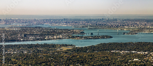 aerial of Queens with throgs net bridge and east river