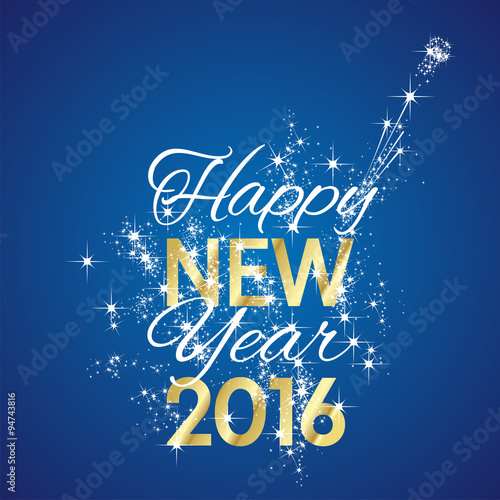 2016 Happy New Year firework blue background
