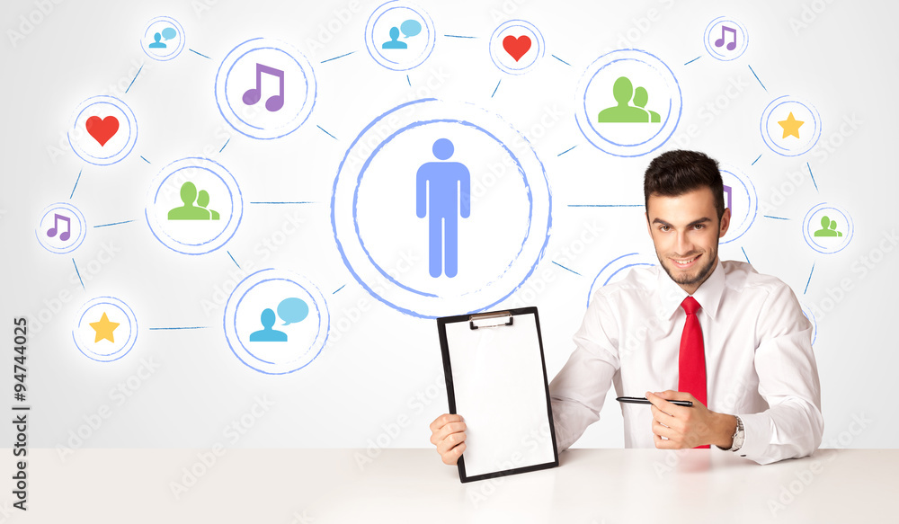 Business man with social media connection background Business man with social media connection background