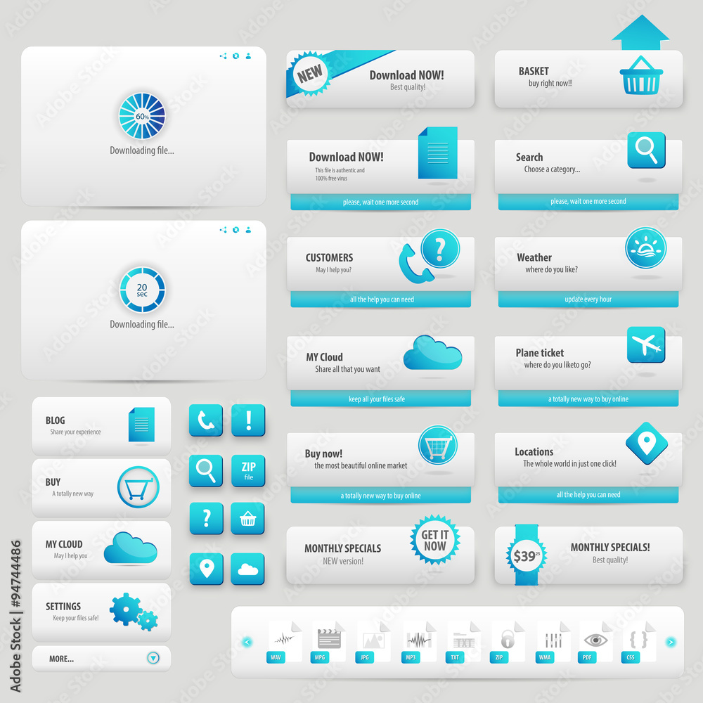 Light blue buttons set for online business