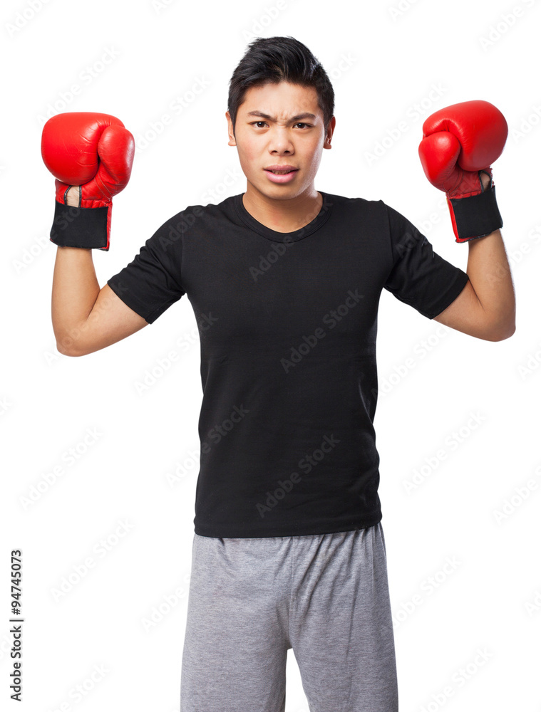 happy chinese sport man with boxing gloves happy chinese sport man with boxing gloves