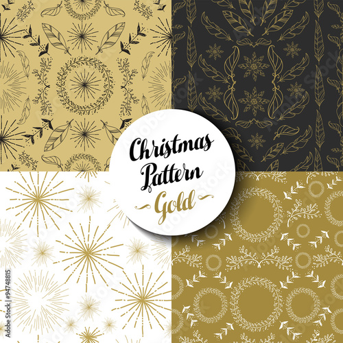 Merry christmas pattern set gold nature holiday