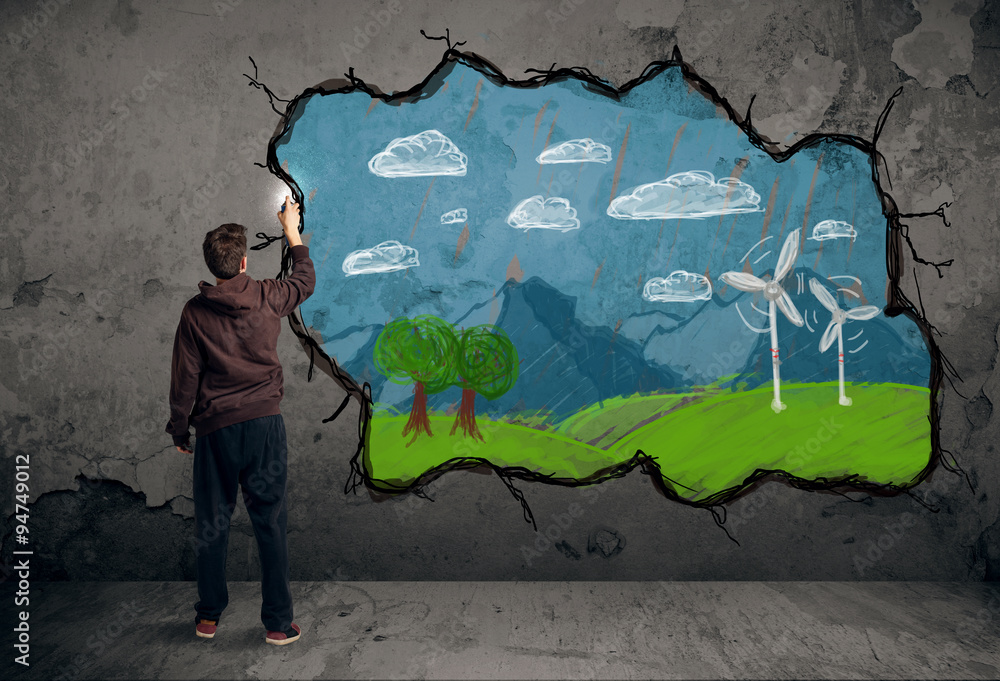 Obraz premium Young urban painter drawing