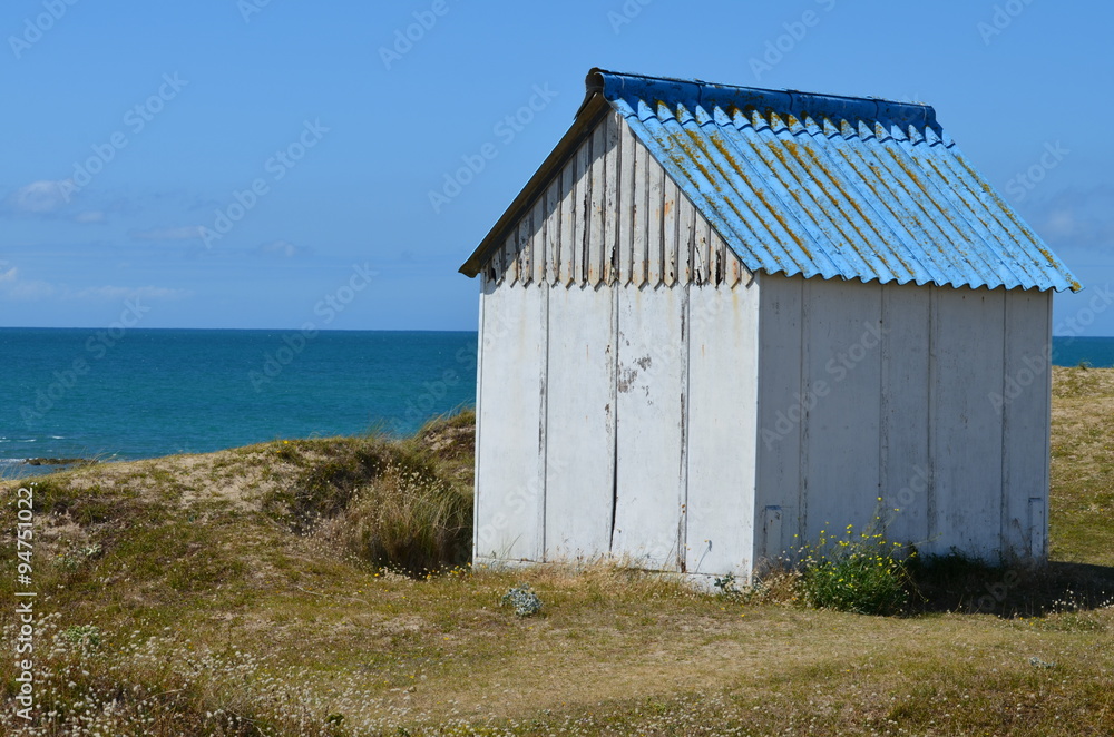 Cabanes de plage à Gouville-sur-Mer (Manche-Normandie) 