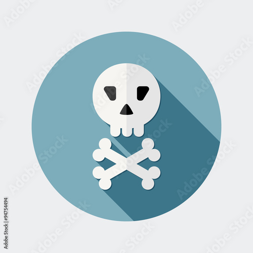 Flat design skull icon with long shadow