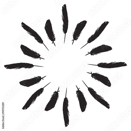 Black painted feathers folded into a circle.