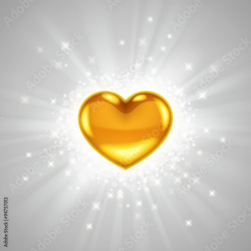Gold heart with bright radiance