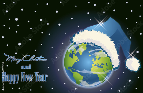 Happy new year background with xmas world ball  vector illustration