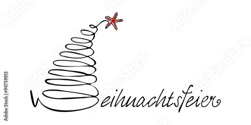 handgeschriebener Schriftzug Weihnachtsfeier mit Weihnachtsbaum und Stern