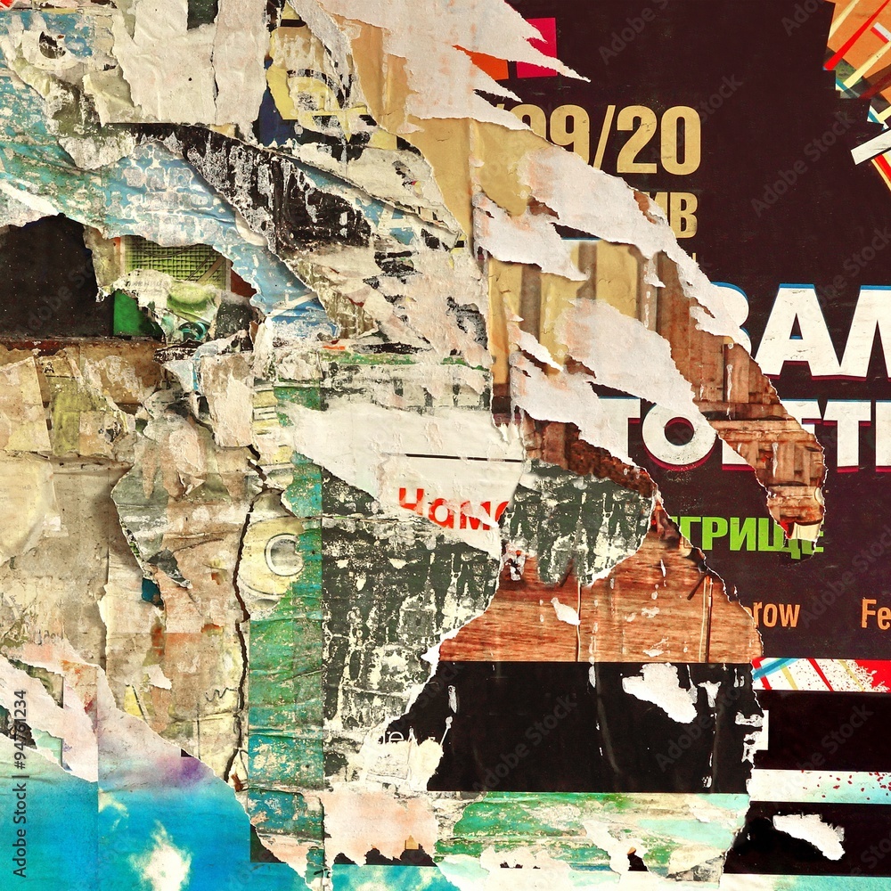 Fototapeta premium Old Billboard With Torn Paper Posters Background and Texture