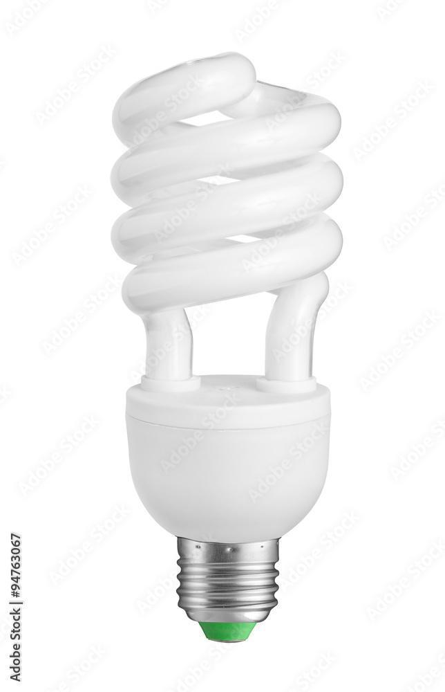 Efficient compact fluorescent light bulb. Isolated on white