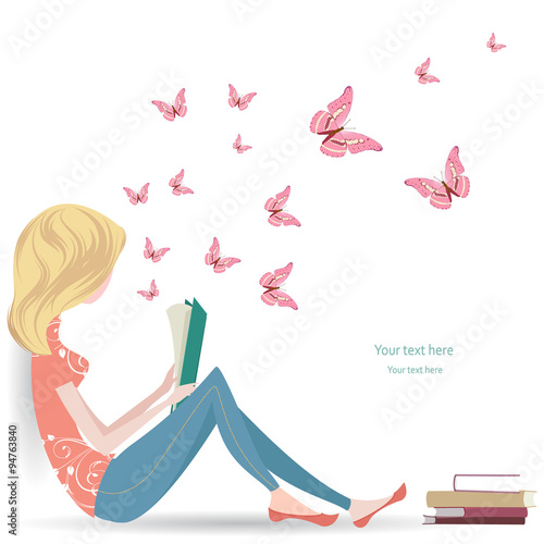 Cute girl is reading a sweet book