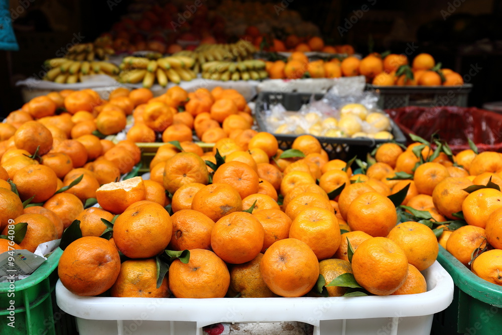 Oranges Being Sold at Fruit Stall at Road Side in China
