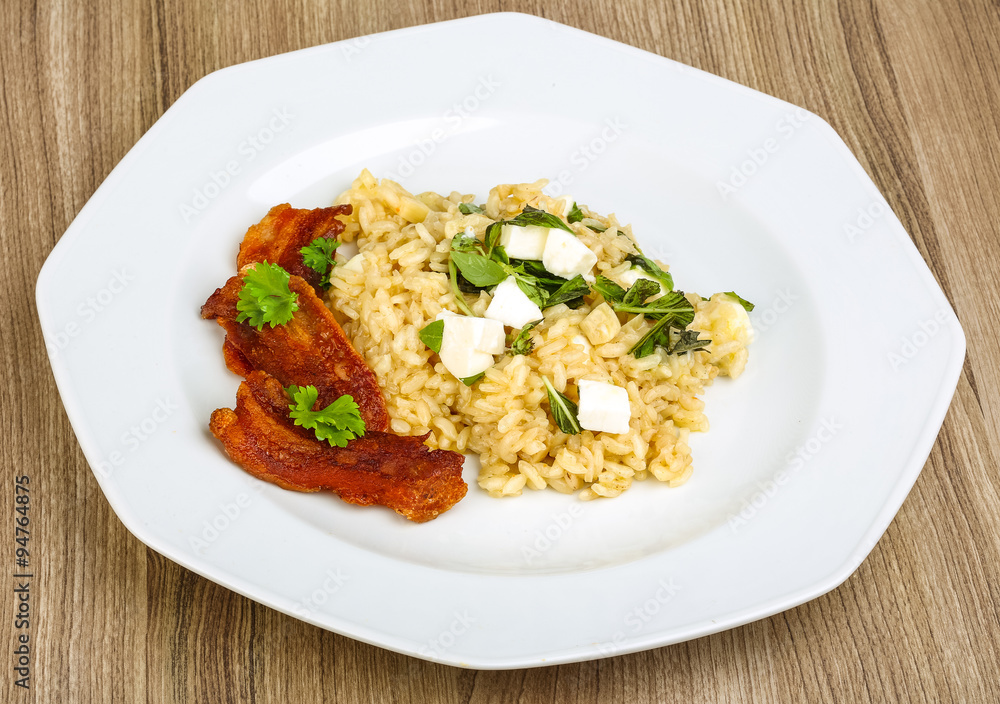 Risotto with mozzarella and bacon Risotto with mozzarella and bacon