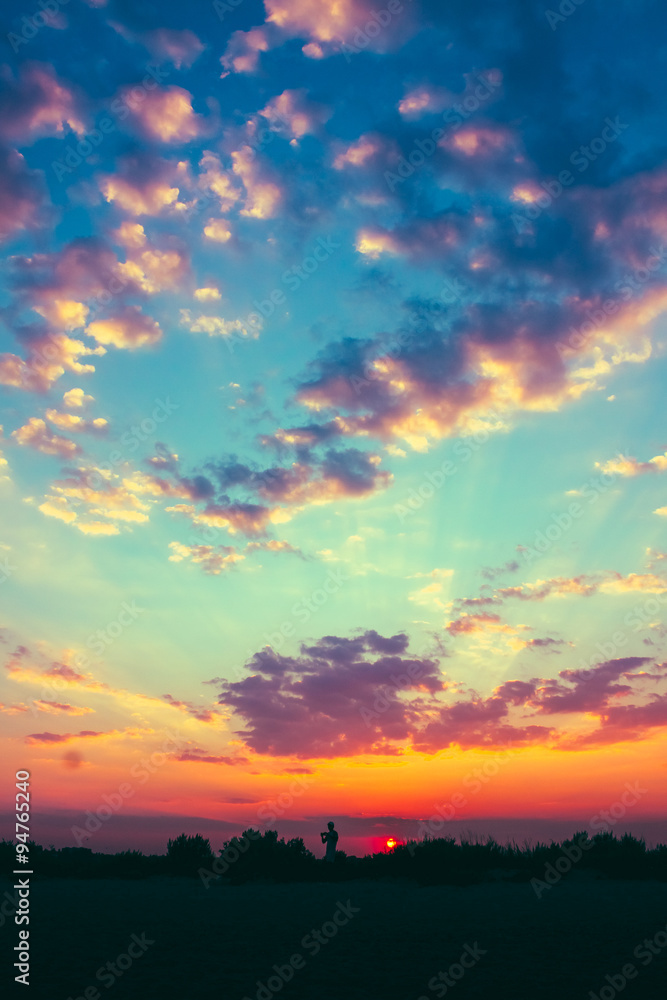 Yellow Blue Sunrise Sky With Sunlight