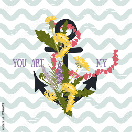 Fototapeta Naklejka Na Ścianę i Meble -  Background with flowers Dandelion and anchor