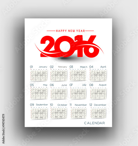 New year 2016 Calendar