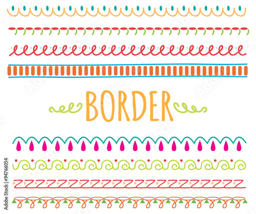 set of colorful hand drawn border