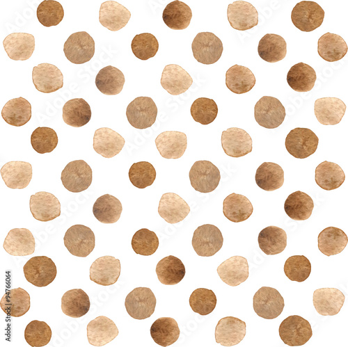 Pattern with brown painted dots. Vector illustration. Watercolor effect.