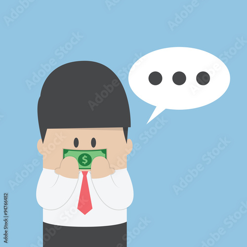 Businessman with dollar bill taped on his mouth