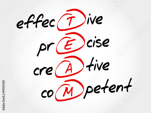 TEAM - Effective, Precise, Creative, Competent, acronym business concept