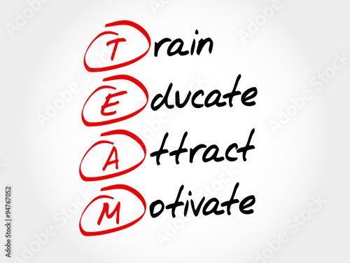 TEAM - Train, Educate, Attact, Motivate, acronym business concept