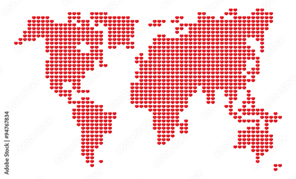 vector sign red heart world map illustration