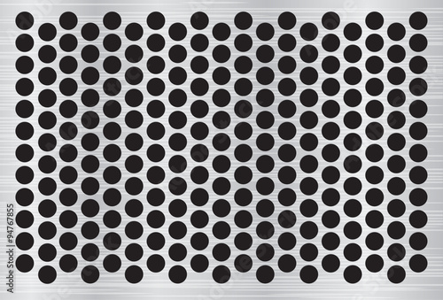 Silver abstract metal background with holes and light reflection vector illustration