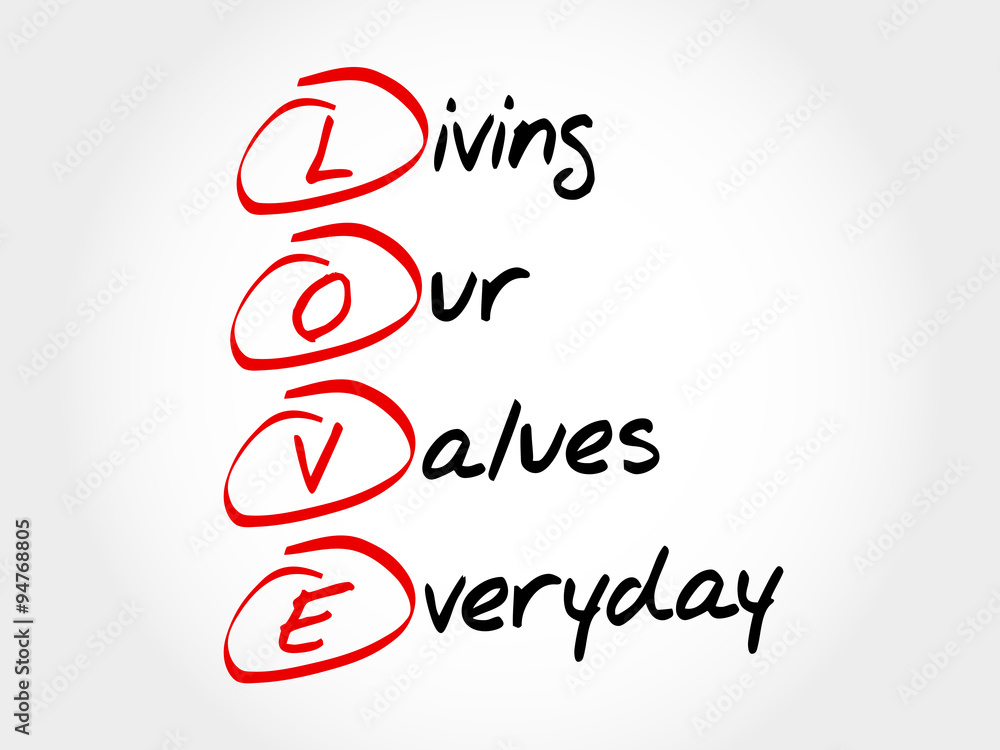 Fototapeta premium LOVE - Living Our Values Everyday, acronym business concept
