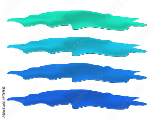 Puddle of water spill set. Blue stain, plash, drop. Vector illustration isolated on the white background