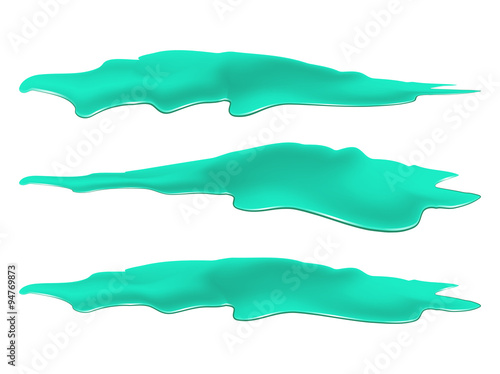 Puddle of water spill set. Blue stain, plash, drop. Vector illustration isolated on the white background