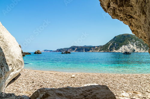 Agia Eleni beach in Kefalonia Island, Greece. One of the most beautiful rocky wild beaches of Kefalonia.