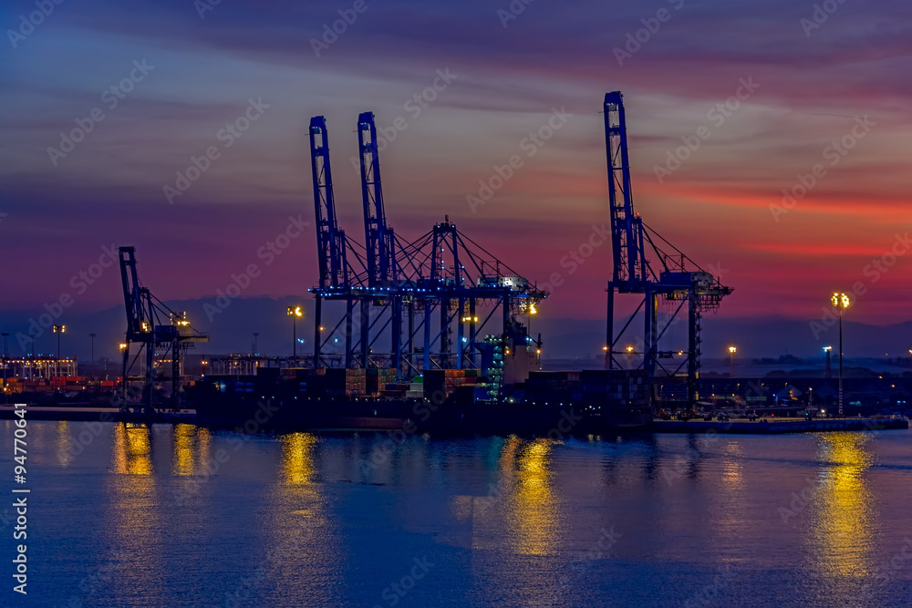 Night view of container terminal
