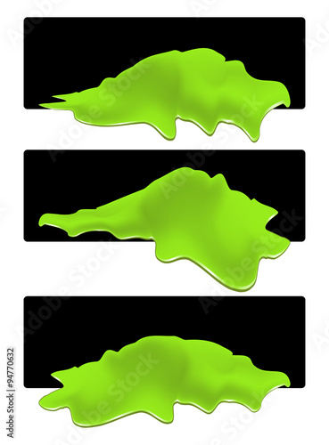 Puddle of toxic spill web banner. Green chemical stain, plash, drop. Vector illustration isolated on the white background