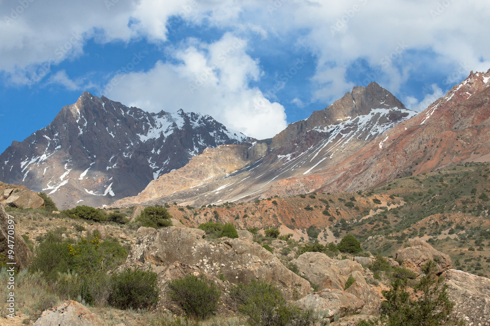 Rocky landscape in the Fan Mountains. Pamir. Tajikistan, Central