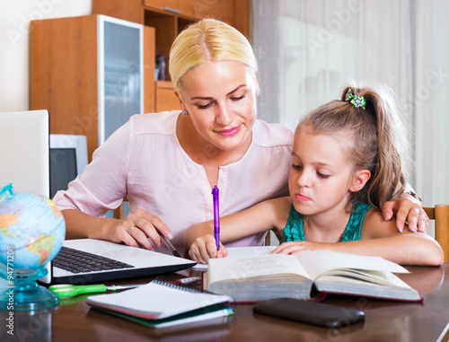 Woman and child having lesson