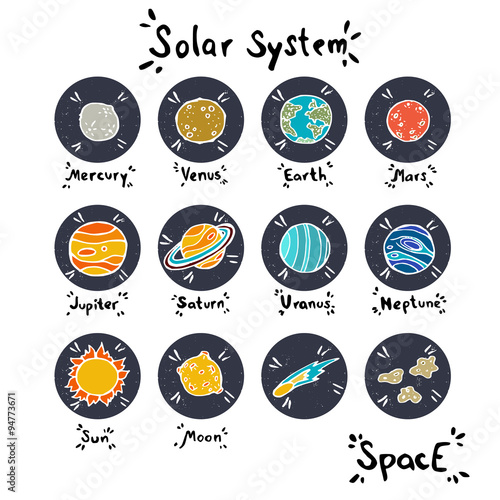 Set of hand drawn doodle Solar system planets
