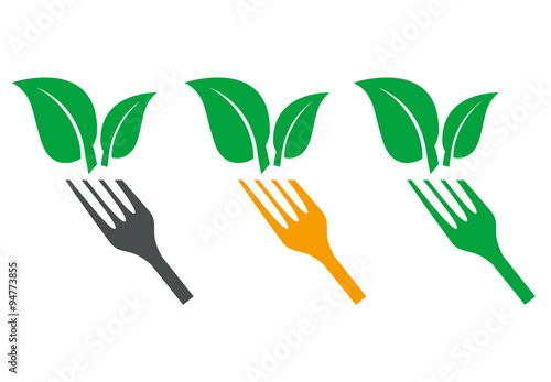 Icono plano hojas con tenedor en varios colores
