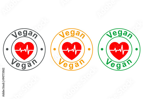 Icono plano vegan con corazon en varios colores
