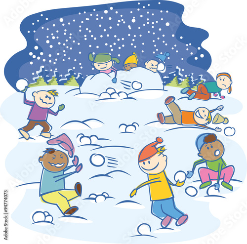 kids playing snowballs isolated