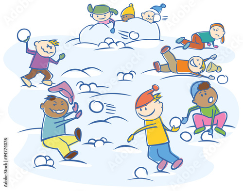 kids playing snowballs isolated