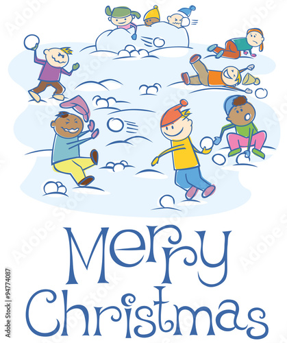 kids playing snowballs on Xmas
