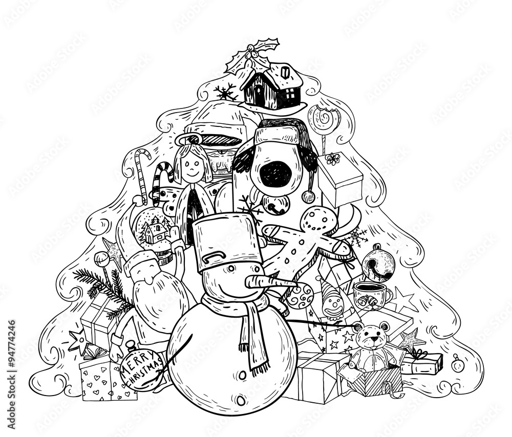 Obraz premium christmas tree doodle. vector illustration.