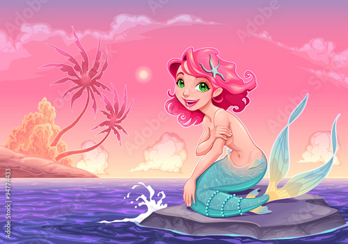 Young mermaid near the shore