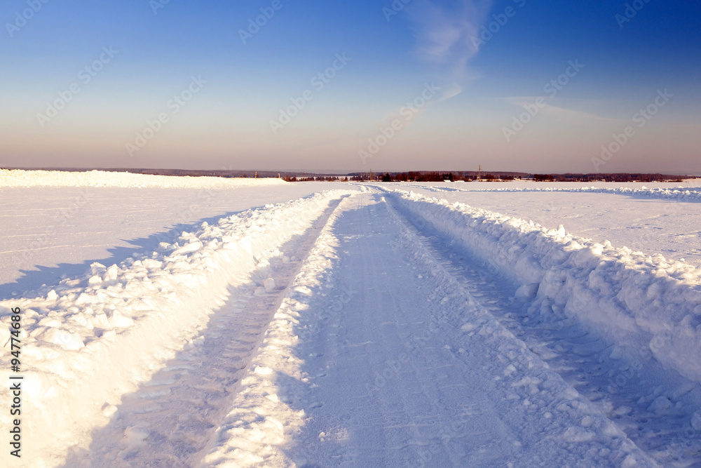 winter road .  track.