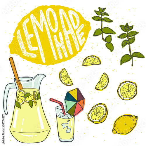 Summer set with lemonade and it's ingredients